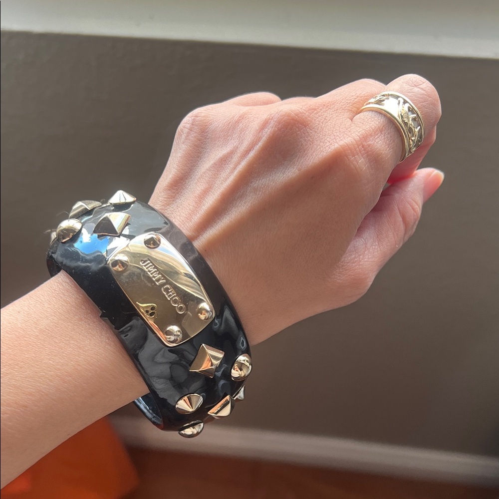 ✨Jimmy Choo Black and Gold Studded Cuff✨